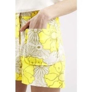 Topshop High Waisted Floral Shorts Yellow